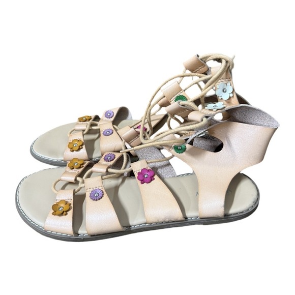 Old Navy Daisy Floral Brown Gladiator Sandals Tie Ankle Size 9 Boho Twee - Picture 4 of 8
